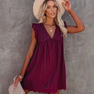 Angel Babe Cotton Eyelet Pocketed Dress - Velvet Rose - VICI